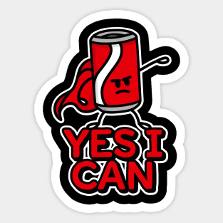 Yes I can, funny Super Hero & funny kids food puns Cola can Sticker